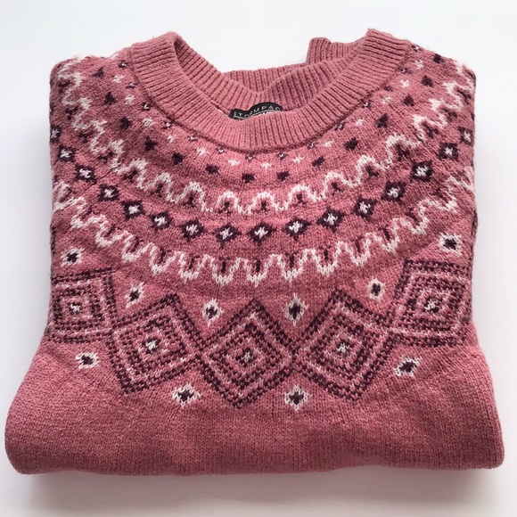 Wool blend Sunice Stormpack dusty pink Fair Isle sweater sz L - Picture 3 of 8